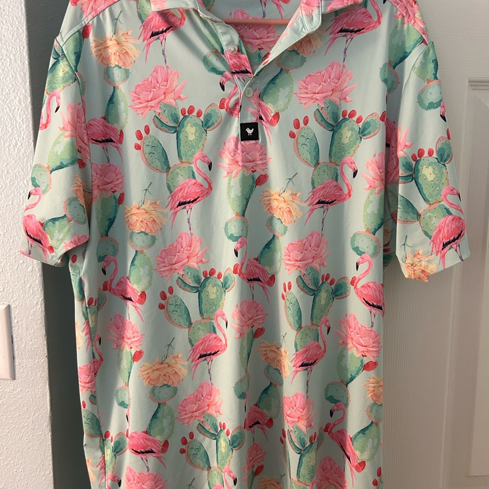 Bad Birdie Tropical Flamingo Polo Shirt